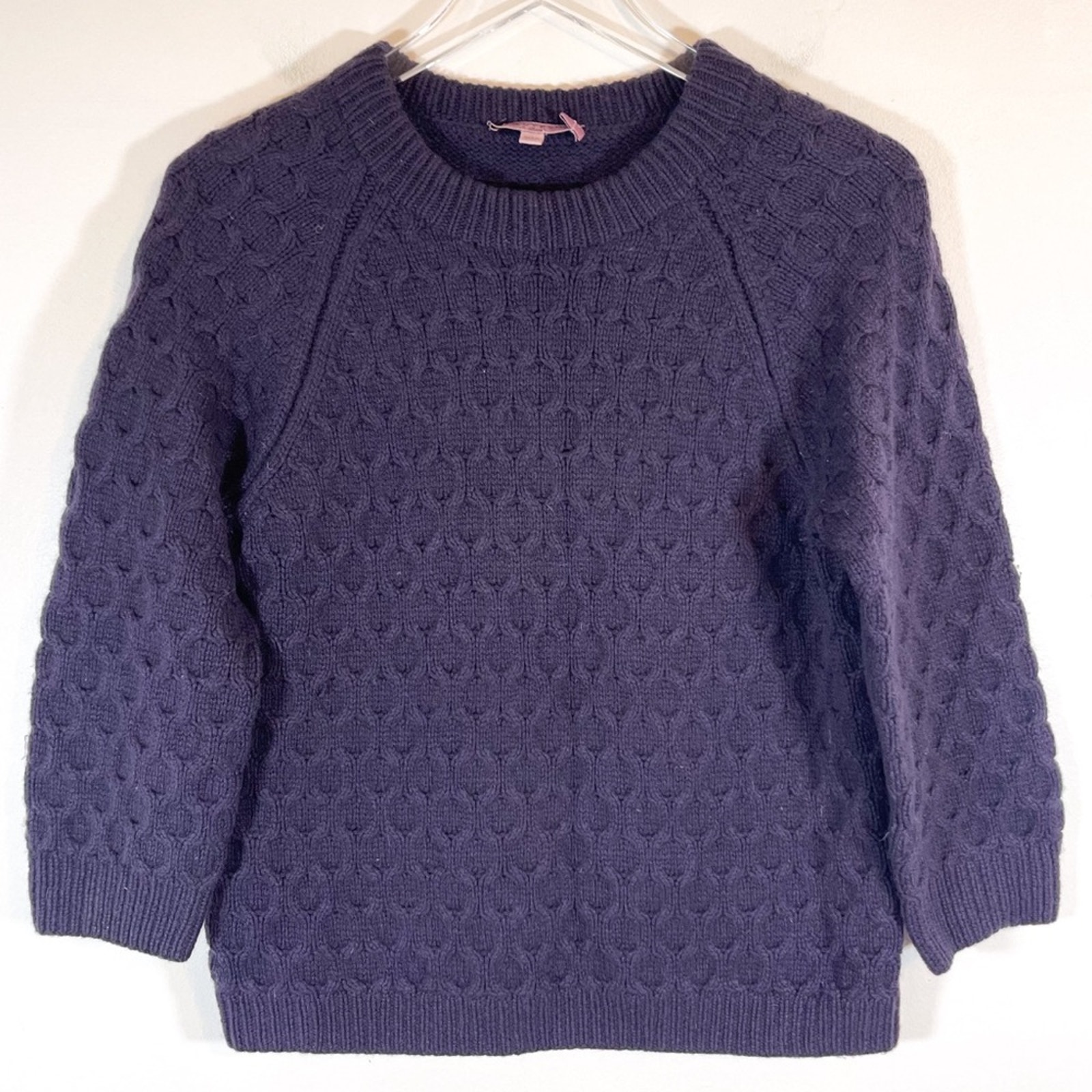 Calypso St. Barth 100% Cashmere Navy Blue Pullover Honeycomb Knit Sweater Sz M