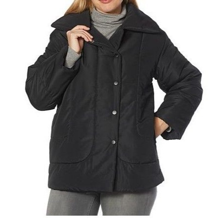 DG2 by Diane Gilman Woven Puffer Jacket 779-670 Black Large