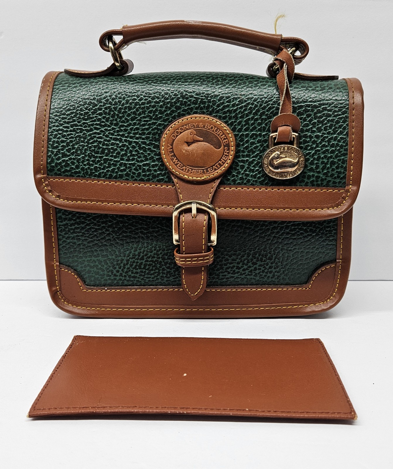 Vtg. DOONEY & BOURKE All Weather Leather Pebbled Forest Green Tan Small Purse