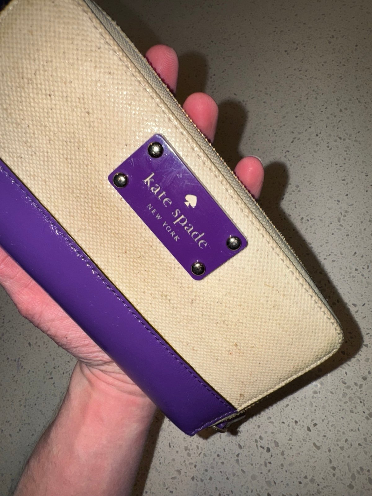 Kate Spade Palm Groves Wallet Trimmed with Purple Patent Leather