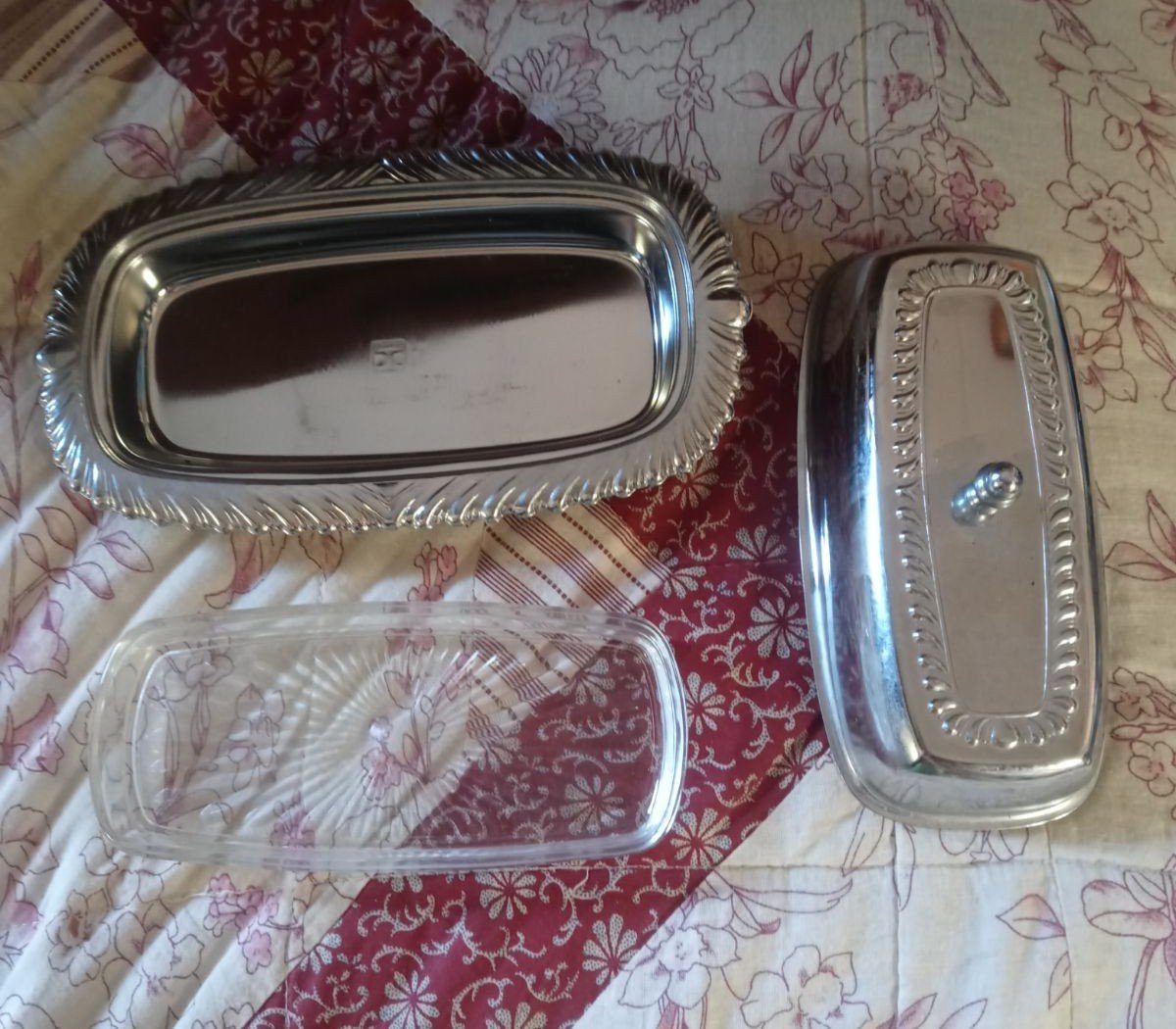 Vintage 1970s Irvinware 3 piece butter dish set chrome