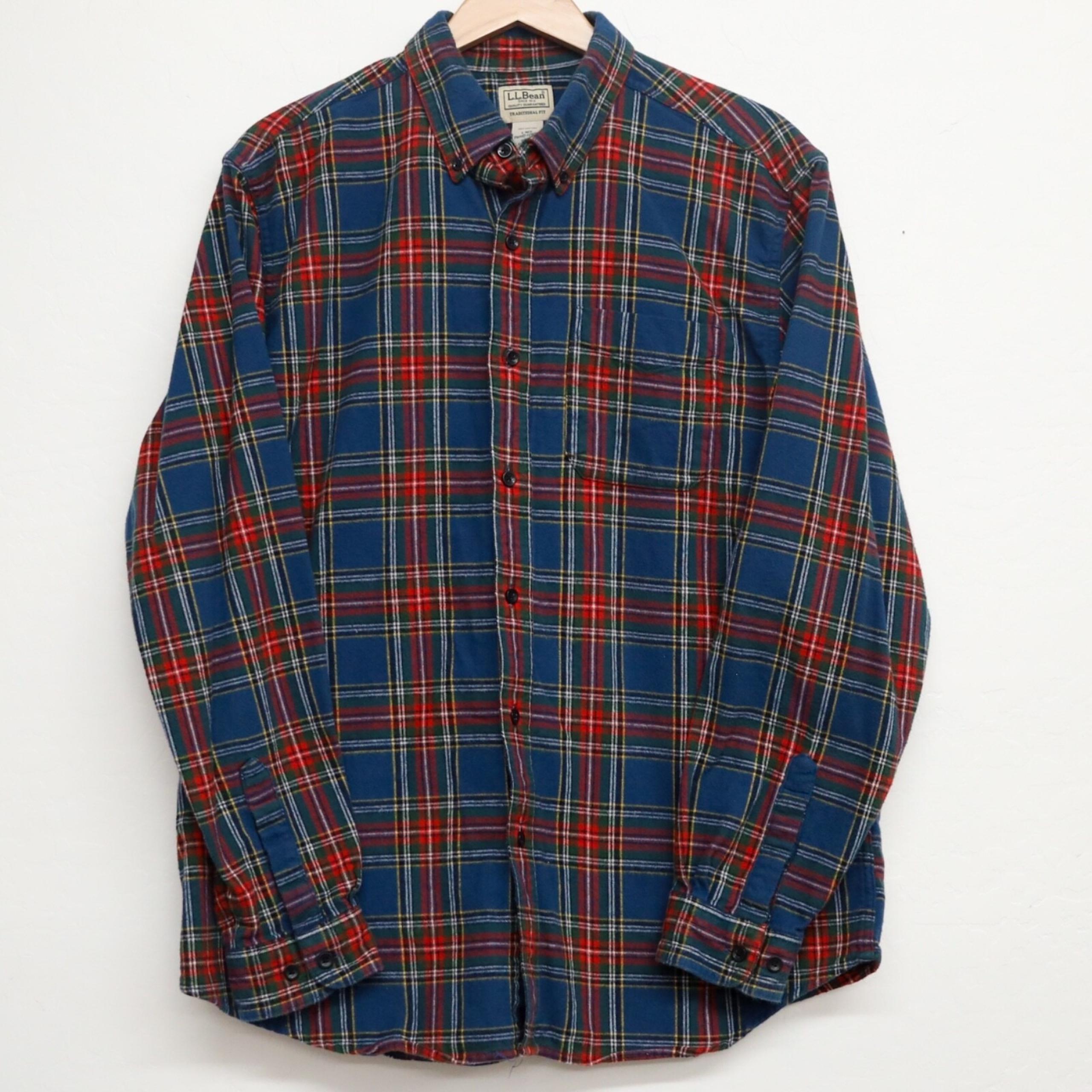 LL Bean Scotch Flannel Shirt Mens L Washed Buchanan Traditional Fit Button Down