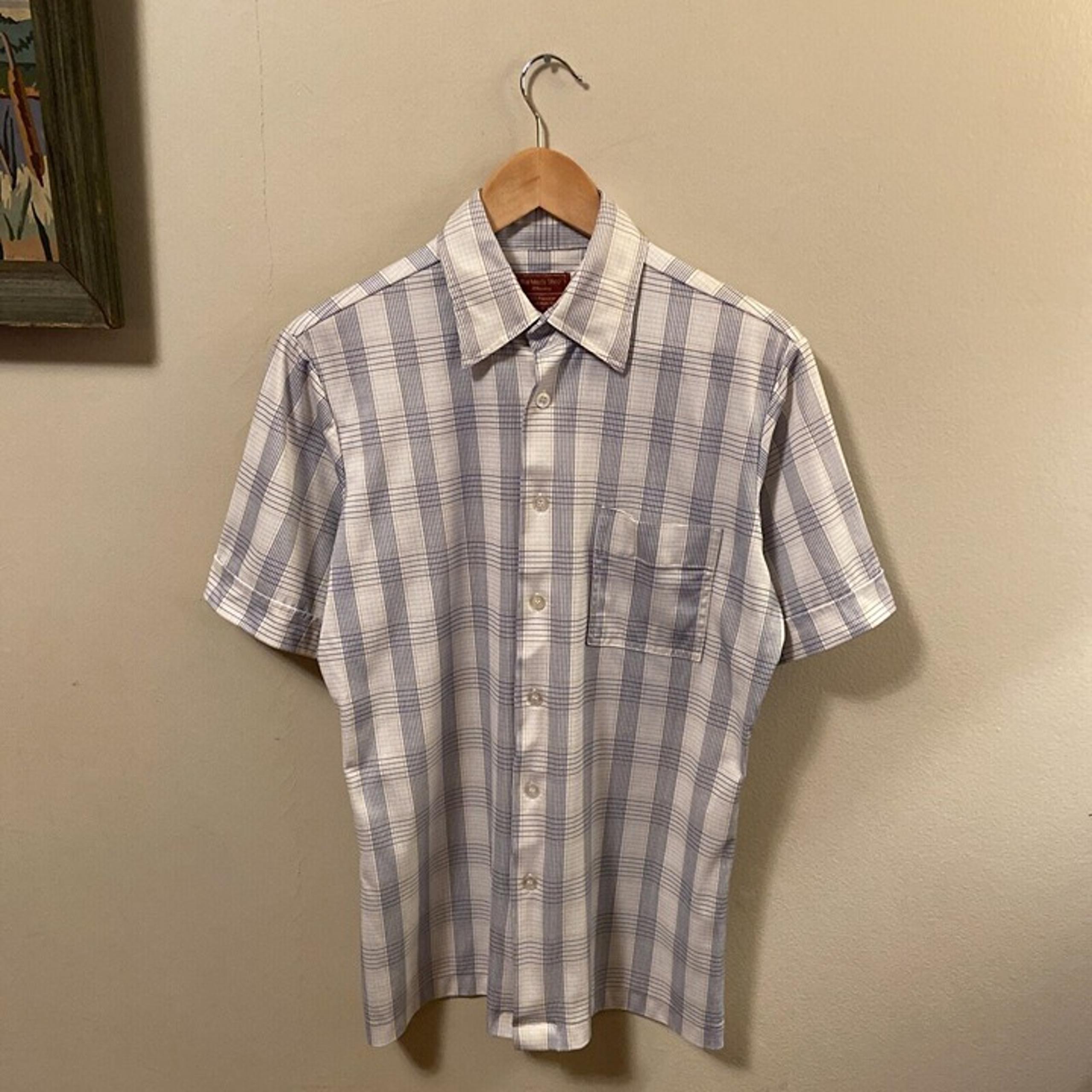 Vintage JCPenney The Mens Shop Button Down Short Sleeve Shirt Medium Plaid White