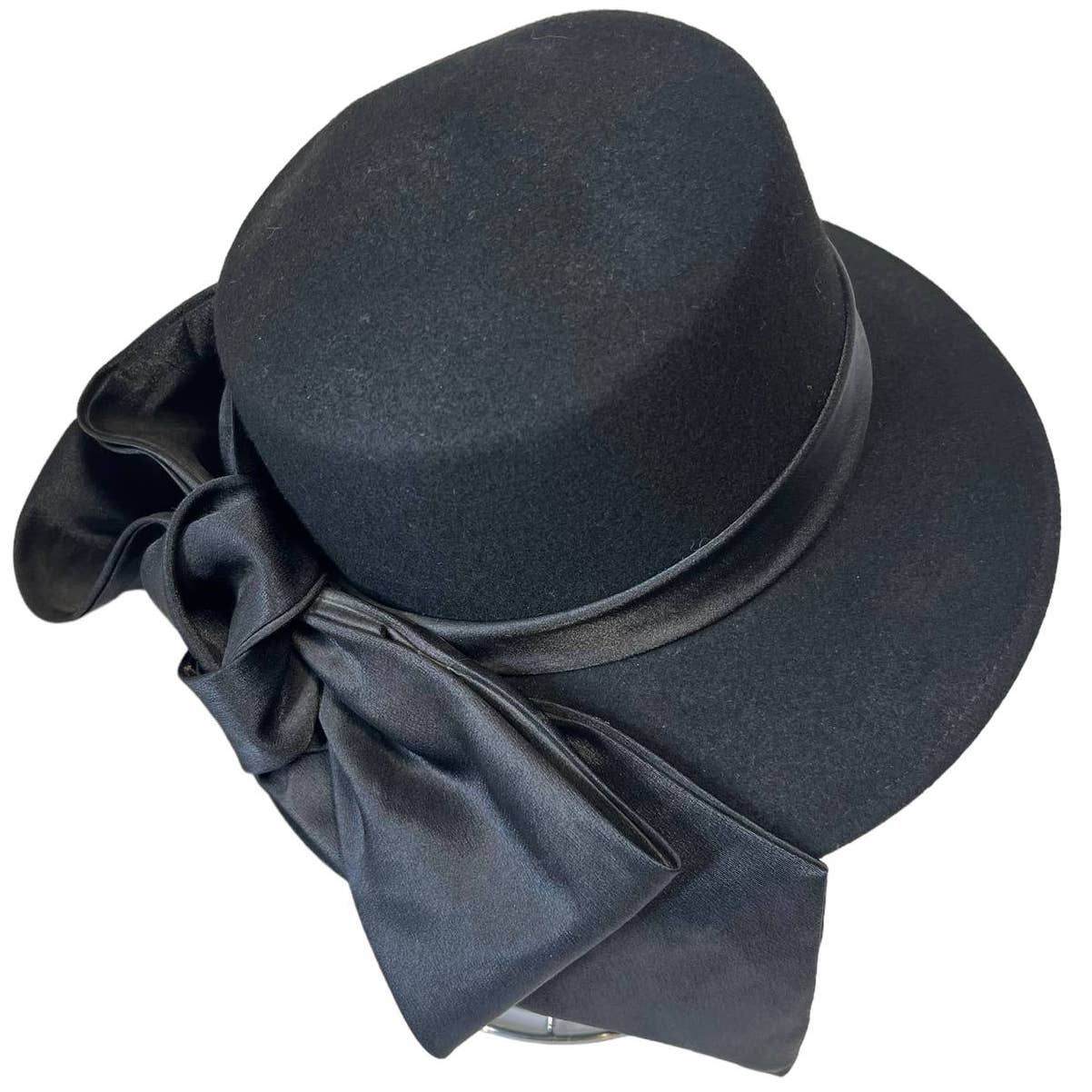 Georgi Vintage Black Satin Ribbon Felt Hat