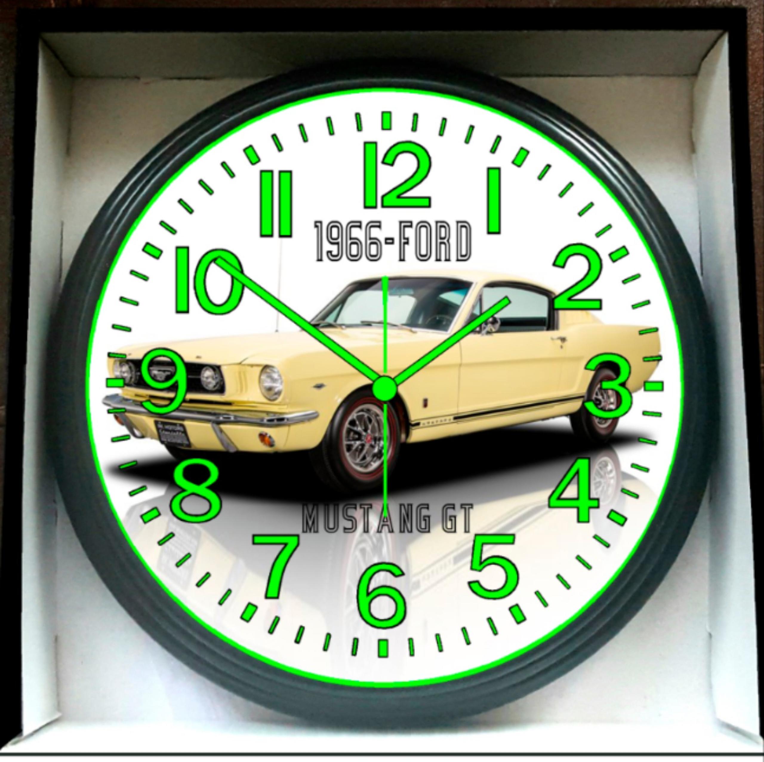 1966 Ford Mustang GT Glow In The Dark Wall Clock New!