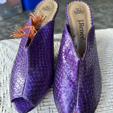 J Renee' Mules Womens 10 Purple Snakeskin Embossed Peeptoe Slides Vintage Slides