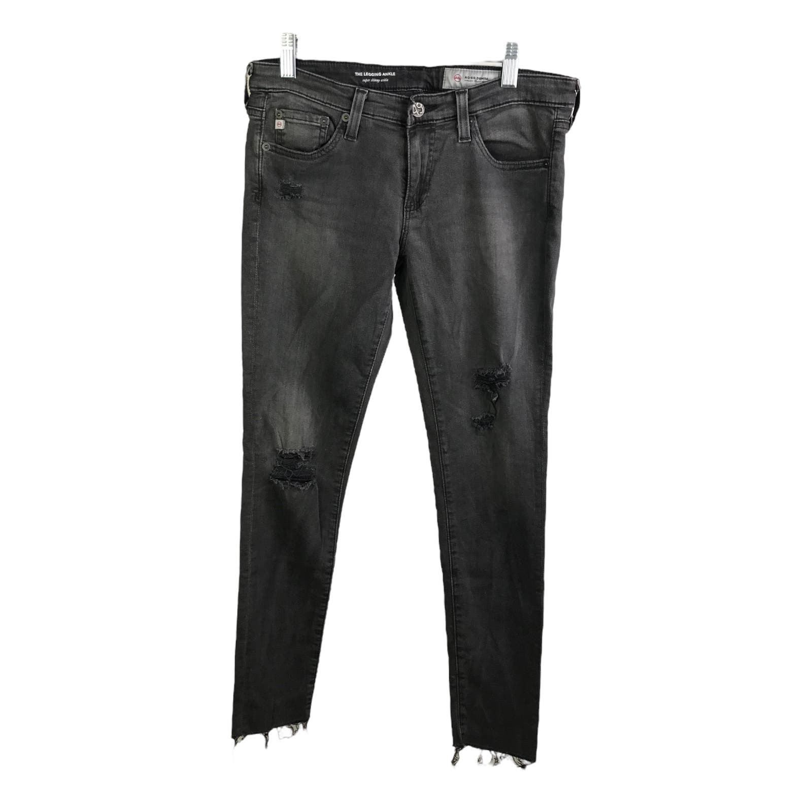 AG Adriano Goldschmied Women's Skinny Jeans Black Denim Distressed Rip Denim 26R