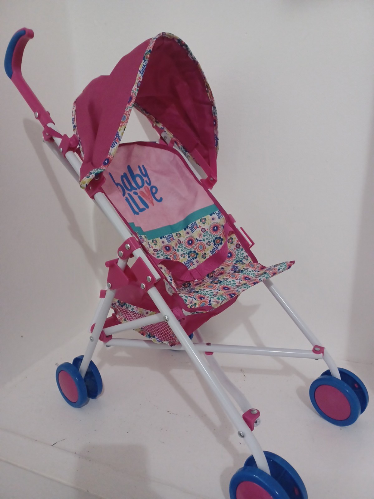 Baby Alive Doll Stroller toy Pink White Floral Retractable Canopy Foldable Hasbr