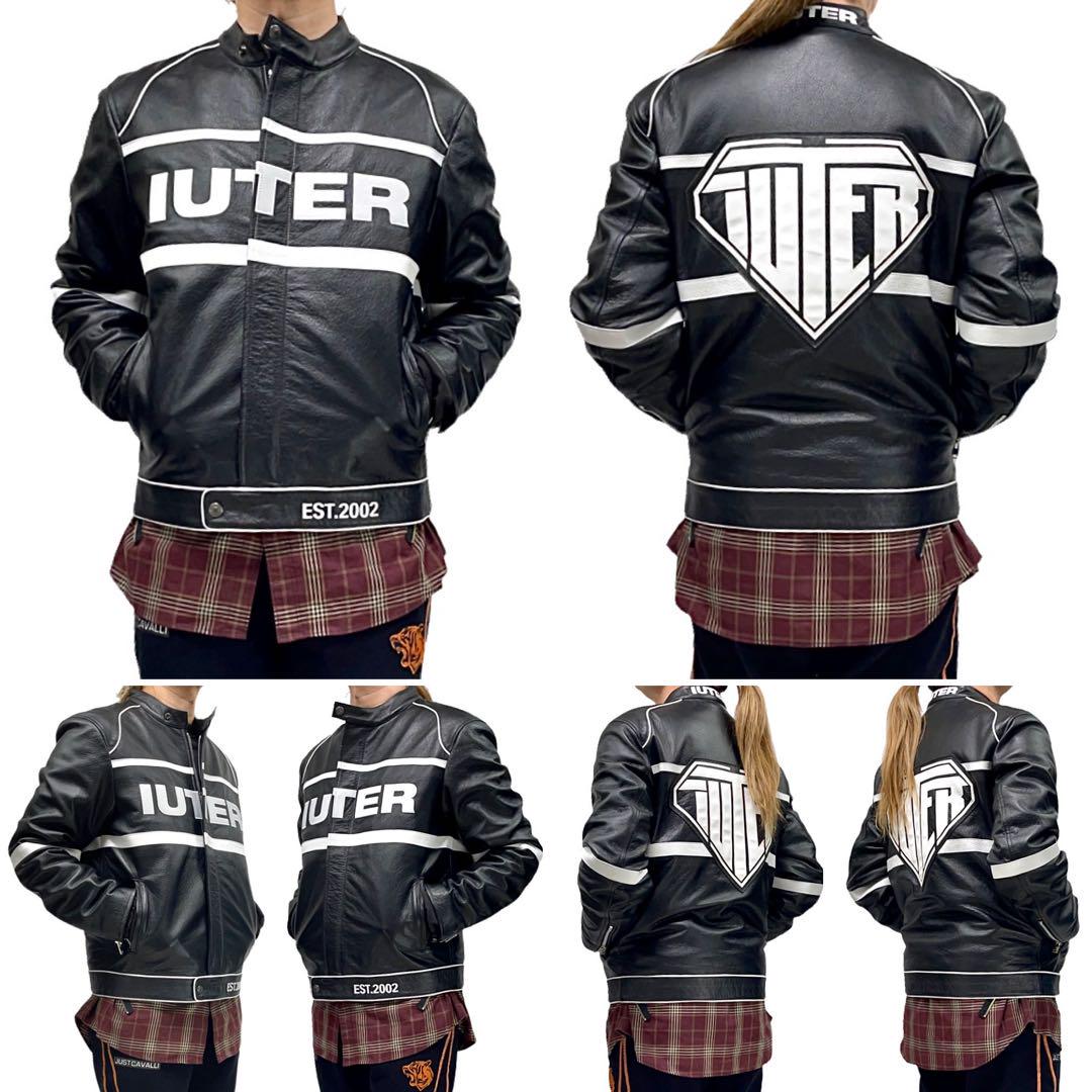 Brand new IUTER logo embroidered diamond pattern leather patch single rider's.