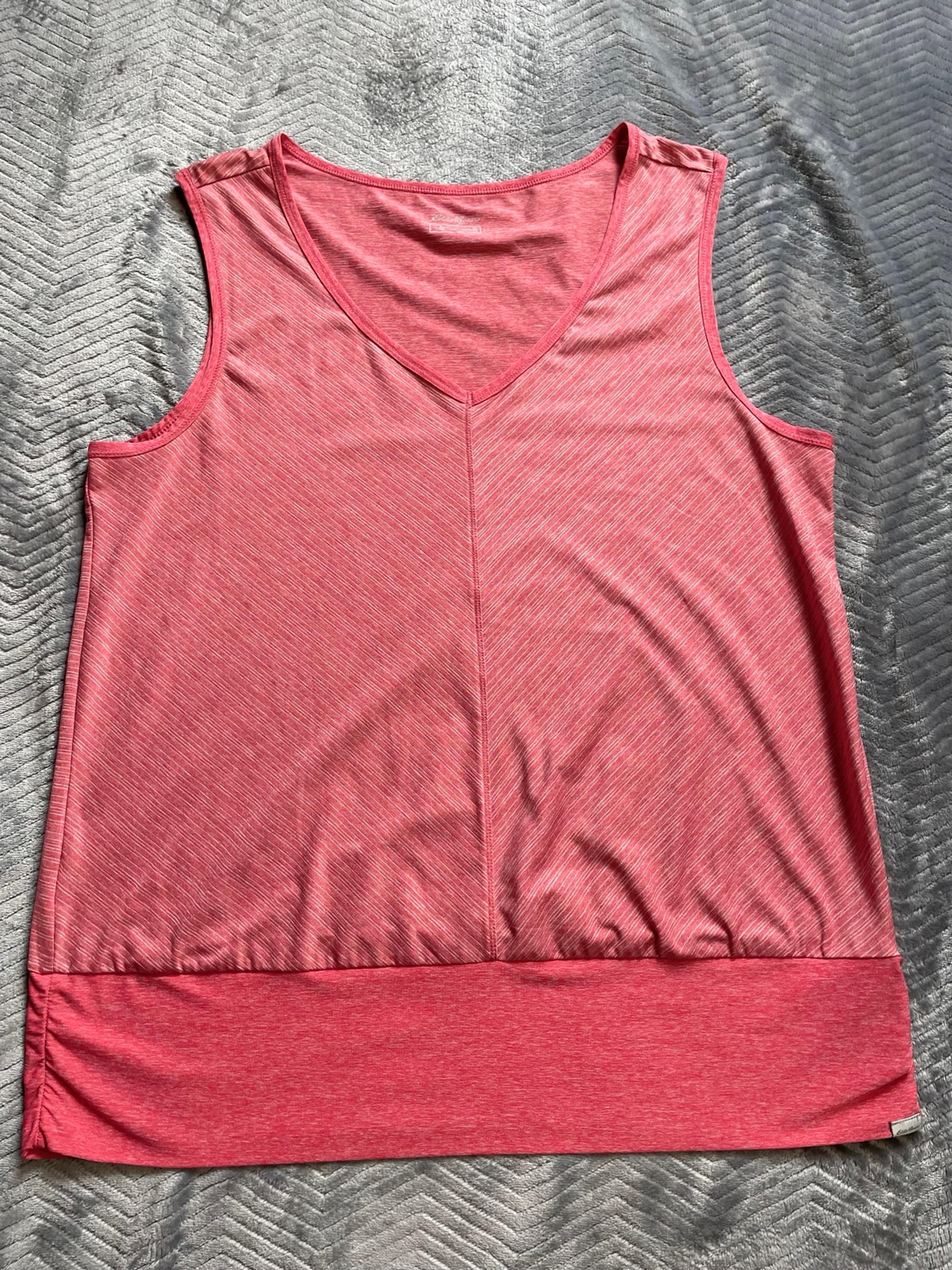 Womens Eddie Bauer Travex V-Neck Athletic Tank Top Dusky Red Stripe XL