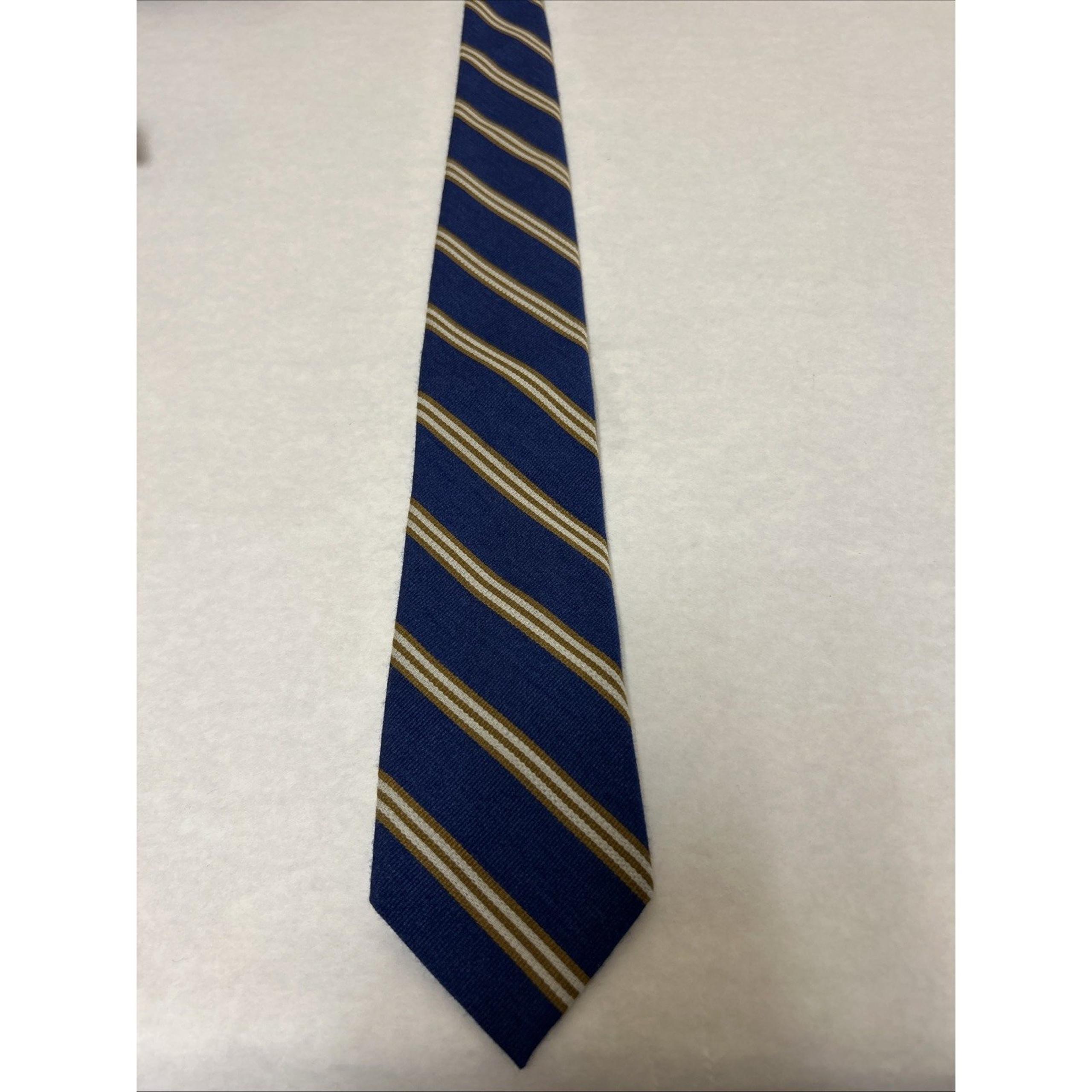 J.Crew Ludlow Mens Tie Made In The Usa Silk Wool Striped Gold Blue White NWOT