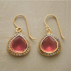Sterling Silver Pink Quartz Cubic Chips /W 22 Gold Over Earrings