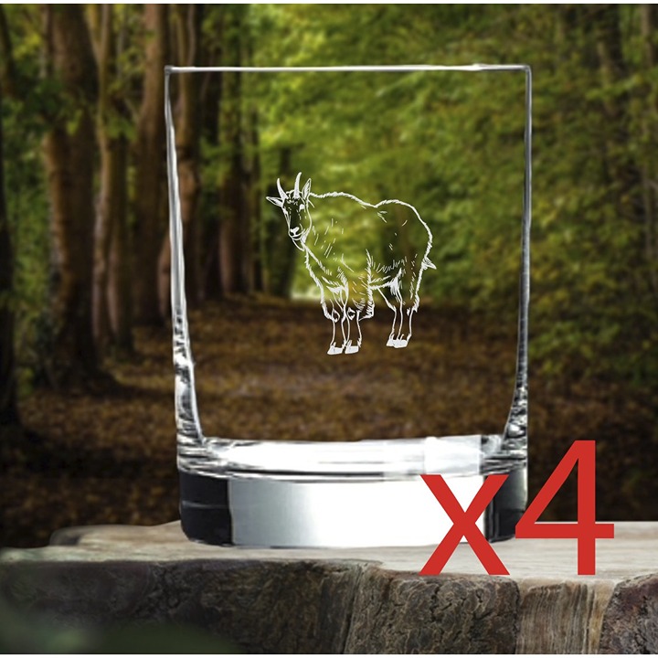 Mountain Goat Whiskey Glasses x4 Double 14 Oz Premium Old Fashioned Gift NEW