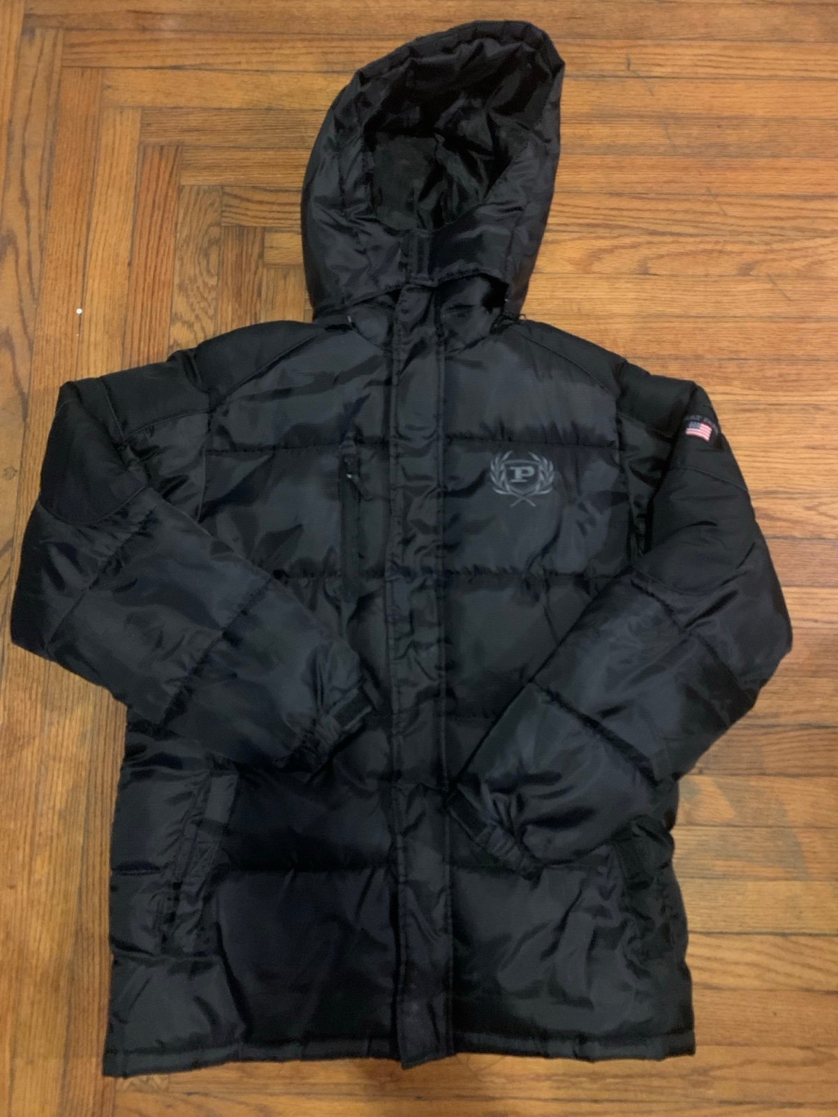 Phat Farm Down Puffer Coat Mens Large Hooded Full Zip Black