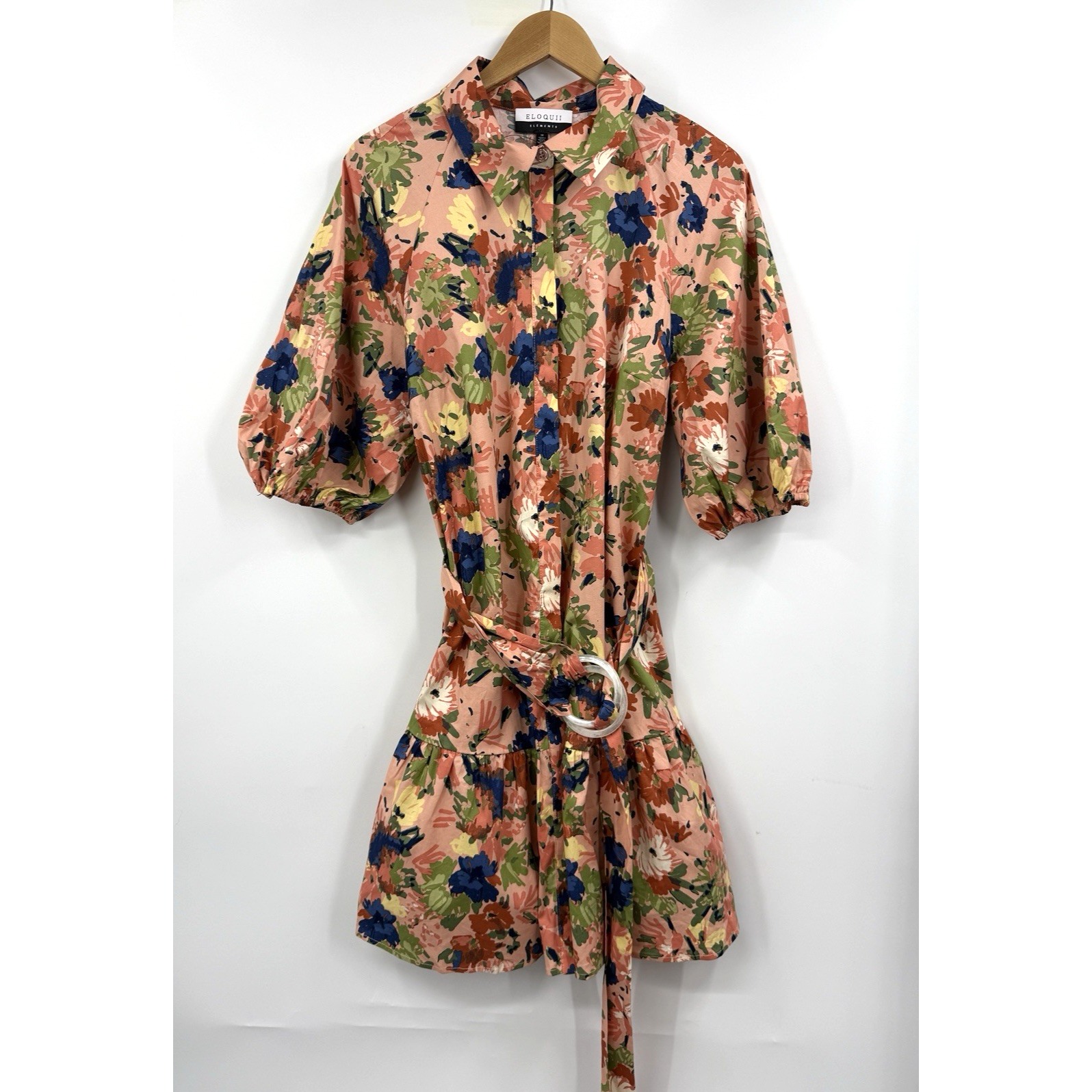 Eloquii Fit & Flare Dress Womens Belted Floral Printed Pink Plus Size 18