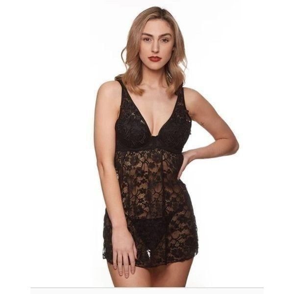 Just Sexy Lingerie Black lace babydoll Chemise NWT plus Size 2X
