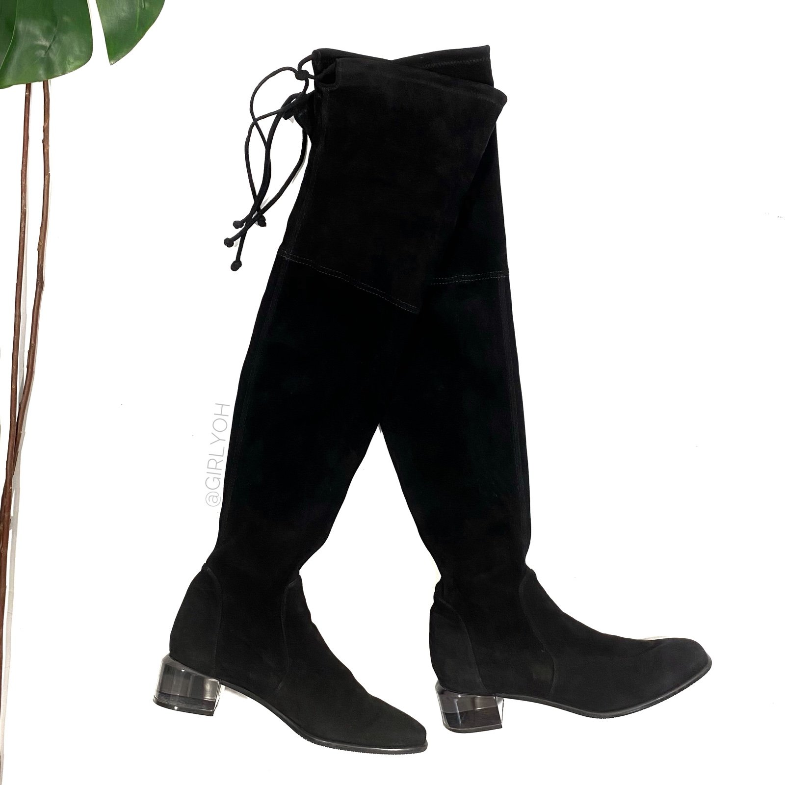 Stuart Weitzman Charolet Lucite Suede Over The Knee OTK Thigh High Boots 7
