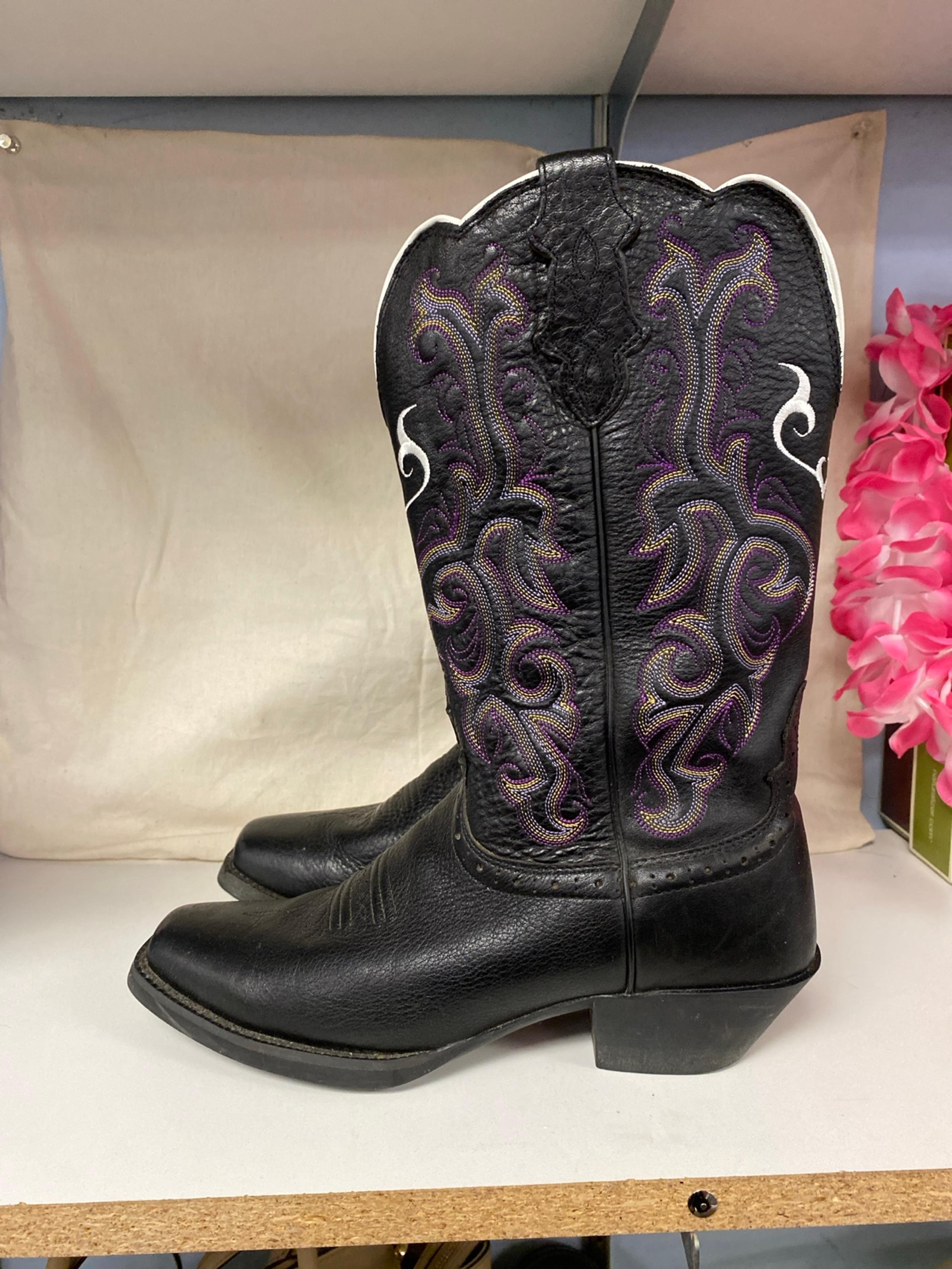 Justin Womens Boots 7.5 Stampede Collection Black Deercow