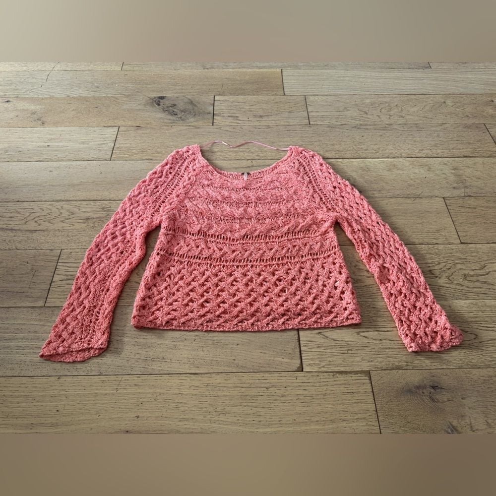 Free People Coral Cropped Knit Boho Top Women's Sz Medium