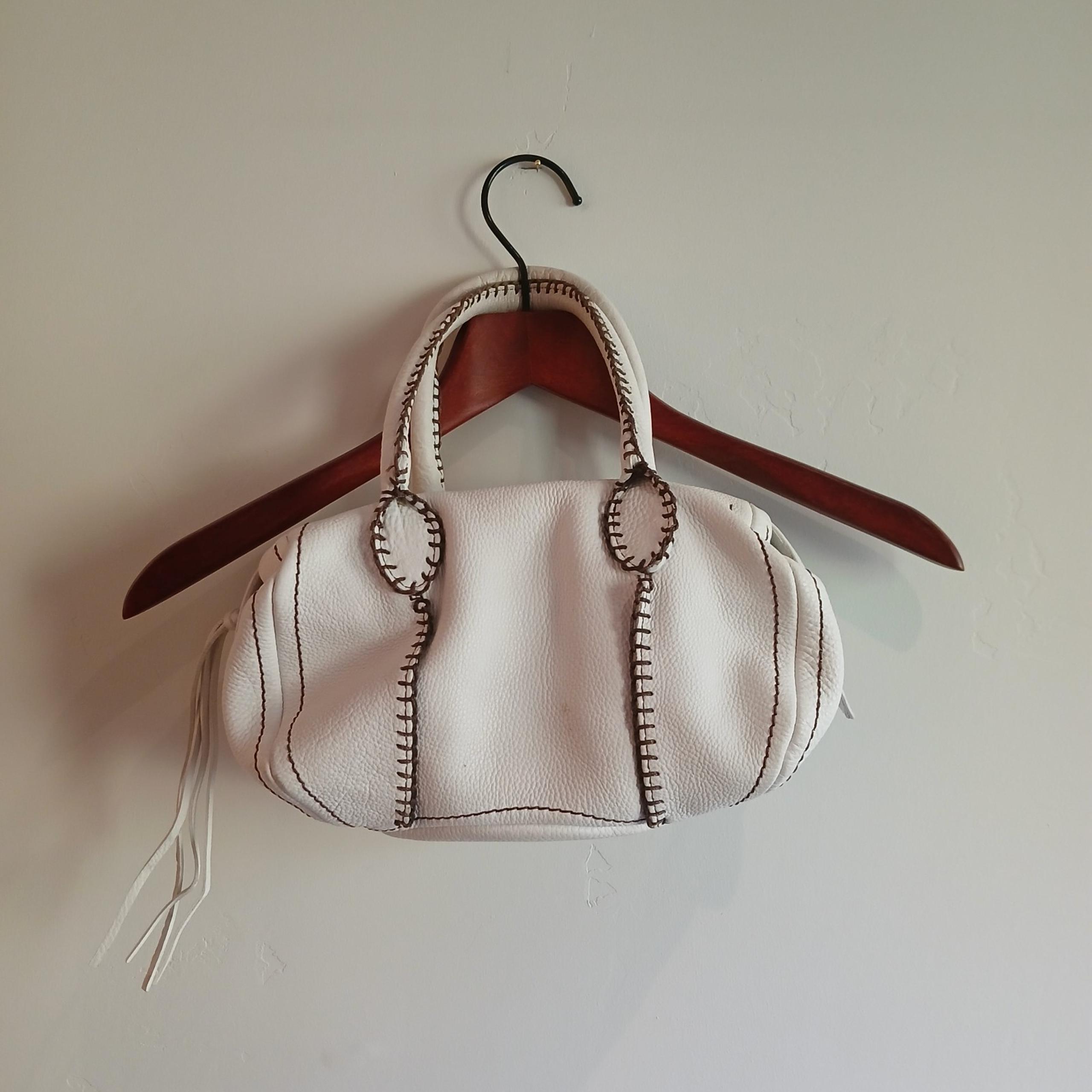 Vintage Fatto A Mano By Carlos Falchi Shoulder Bag Purse White Leather