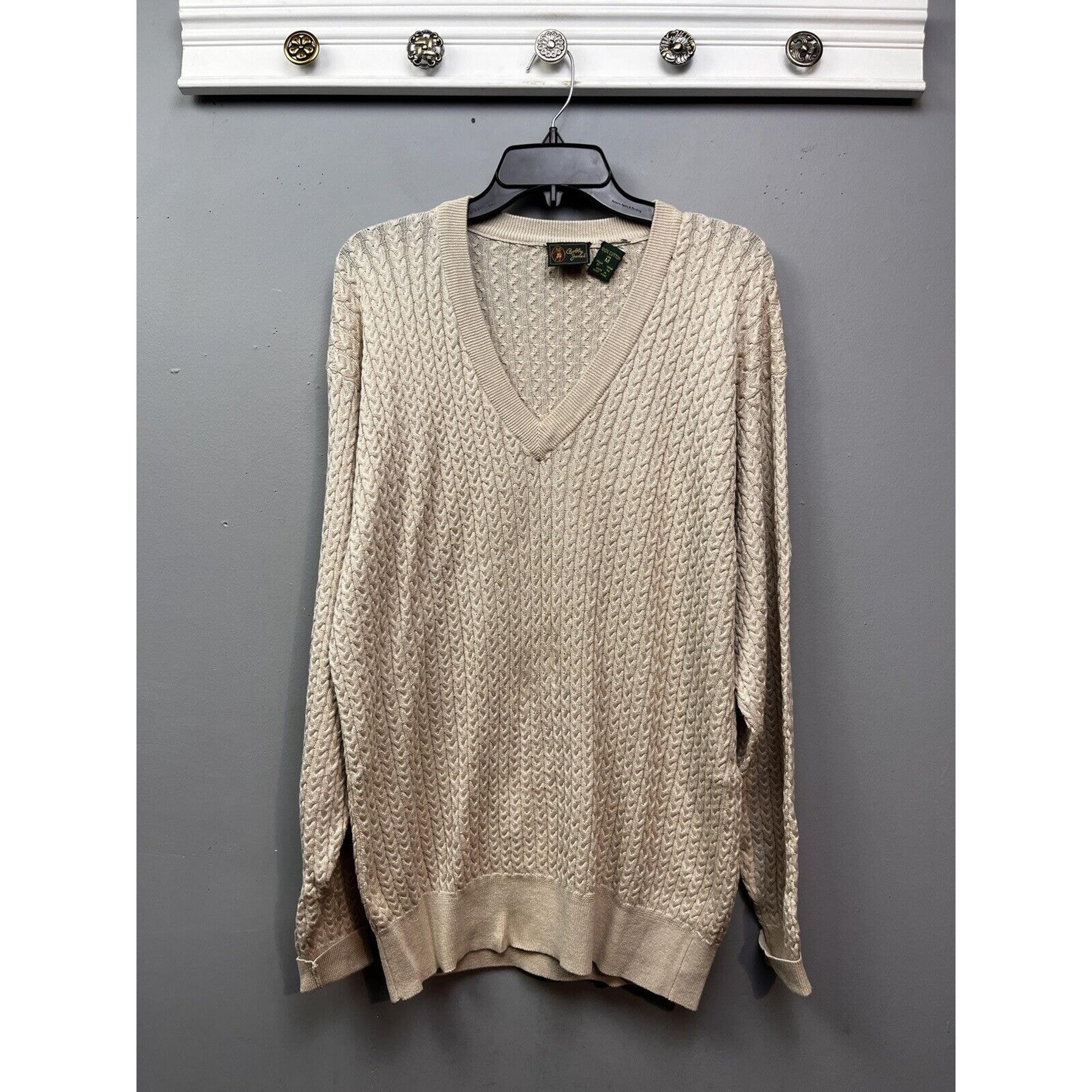 Bobby Jones Cable Knit V Neck Sweater Mens Medium Cream Vintage Hong Kong Golf