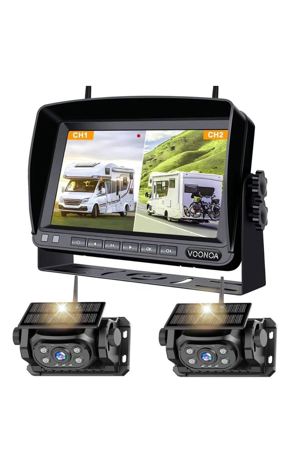 2 Magnetic Solar Wireless Backup Camera with 7'' HD 1080P DVR Monitor System, 96