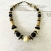 Chunky Beaded Necklace Modernist Geometric MOP Tiger Coral Silver T Black Gold T