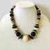Chunky Beaded Necklace Modernist Geometric MOP Tiger Coral Silver T Black Gold T