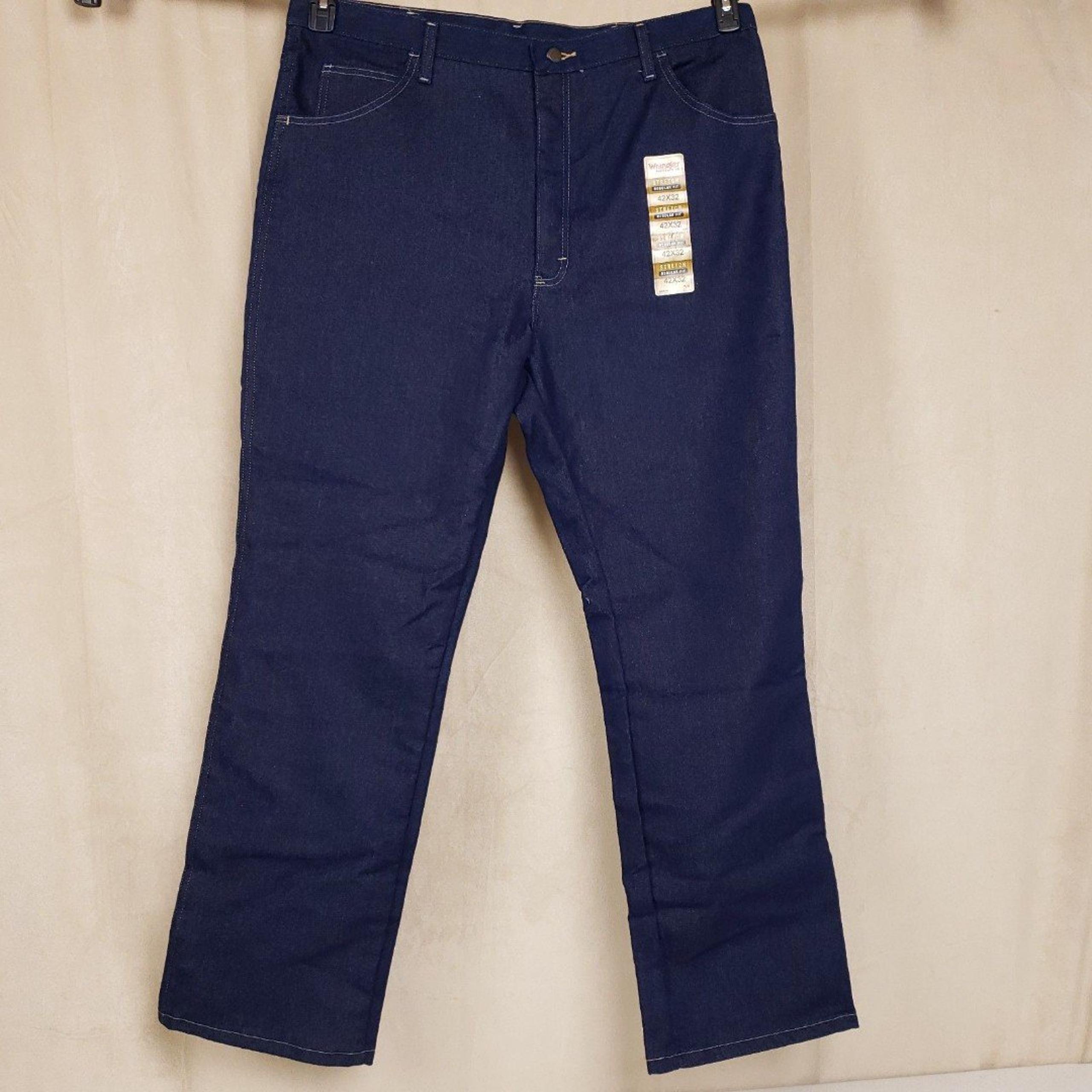 Wrangler Men's 42x32 Rugged Wear Regular Fit Stretch Jean, Blue Denim