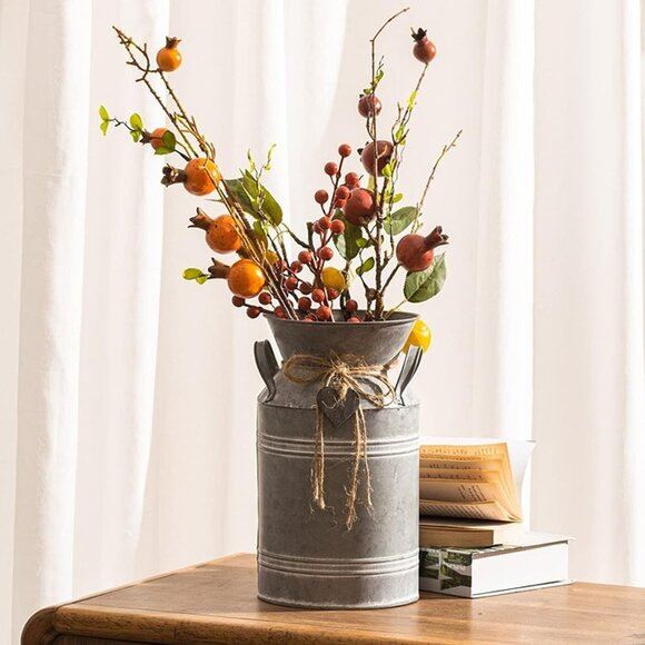 NEW Vintage Galvanized Metal Milk Can, Farmhouse Decorative Flower Vase
