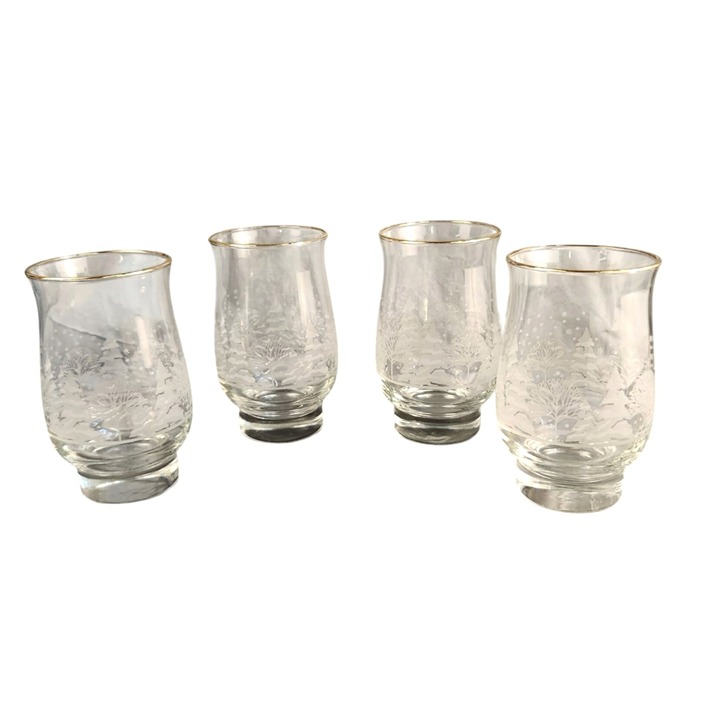 Vintage Libbey Winter Scene With Gold Rim Glass Drinkware Set of Four Arby's