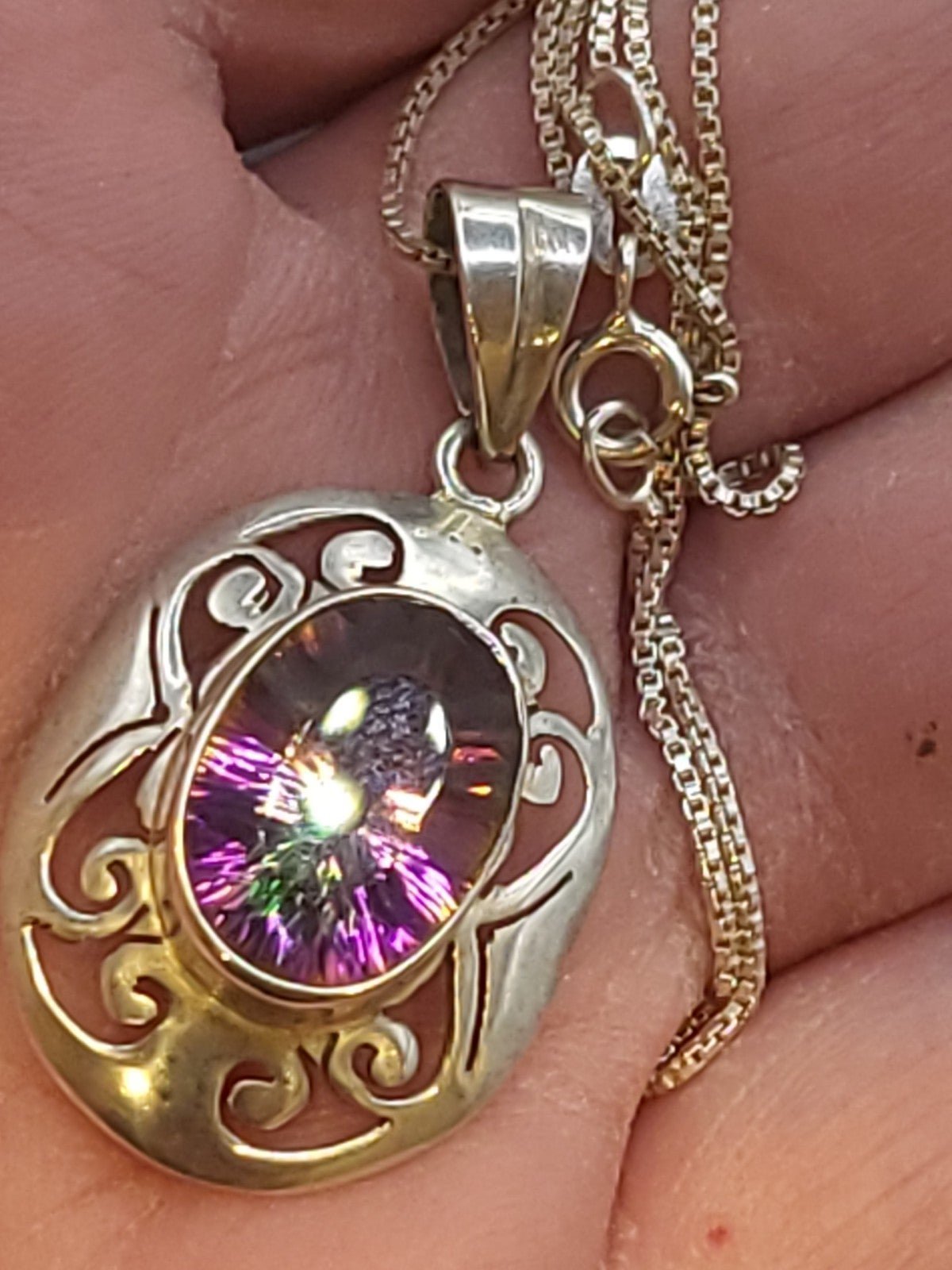 STERLING SILVER MYSTIC TOPAZ PENDANT NECKLACE. # 809