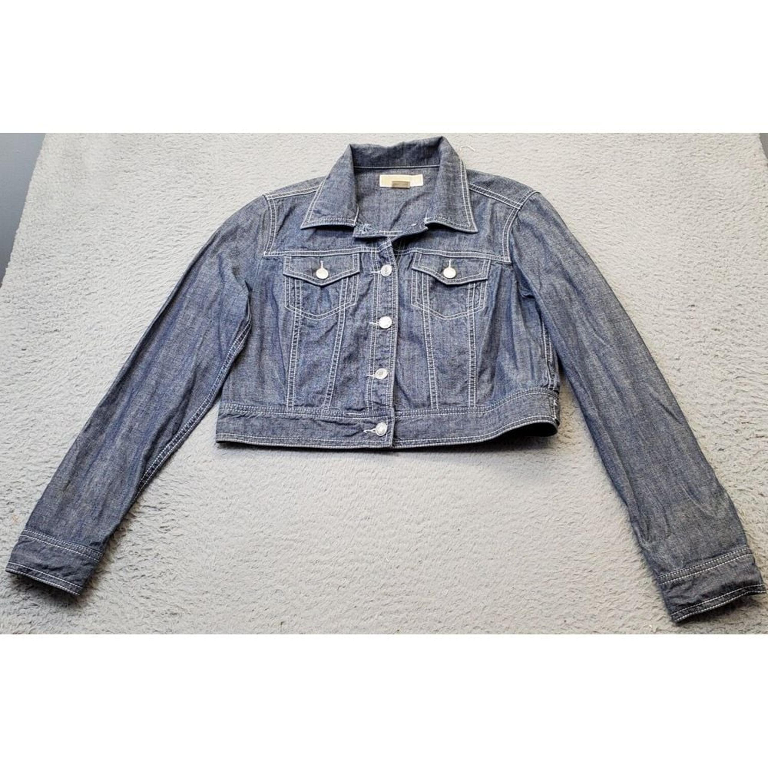 Trucker Jacket Womens Sz 8 Blue Denim Cropped Collared Button Front - Michael Kors