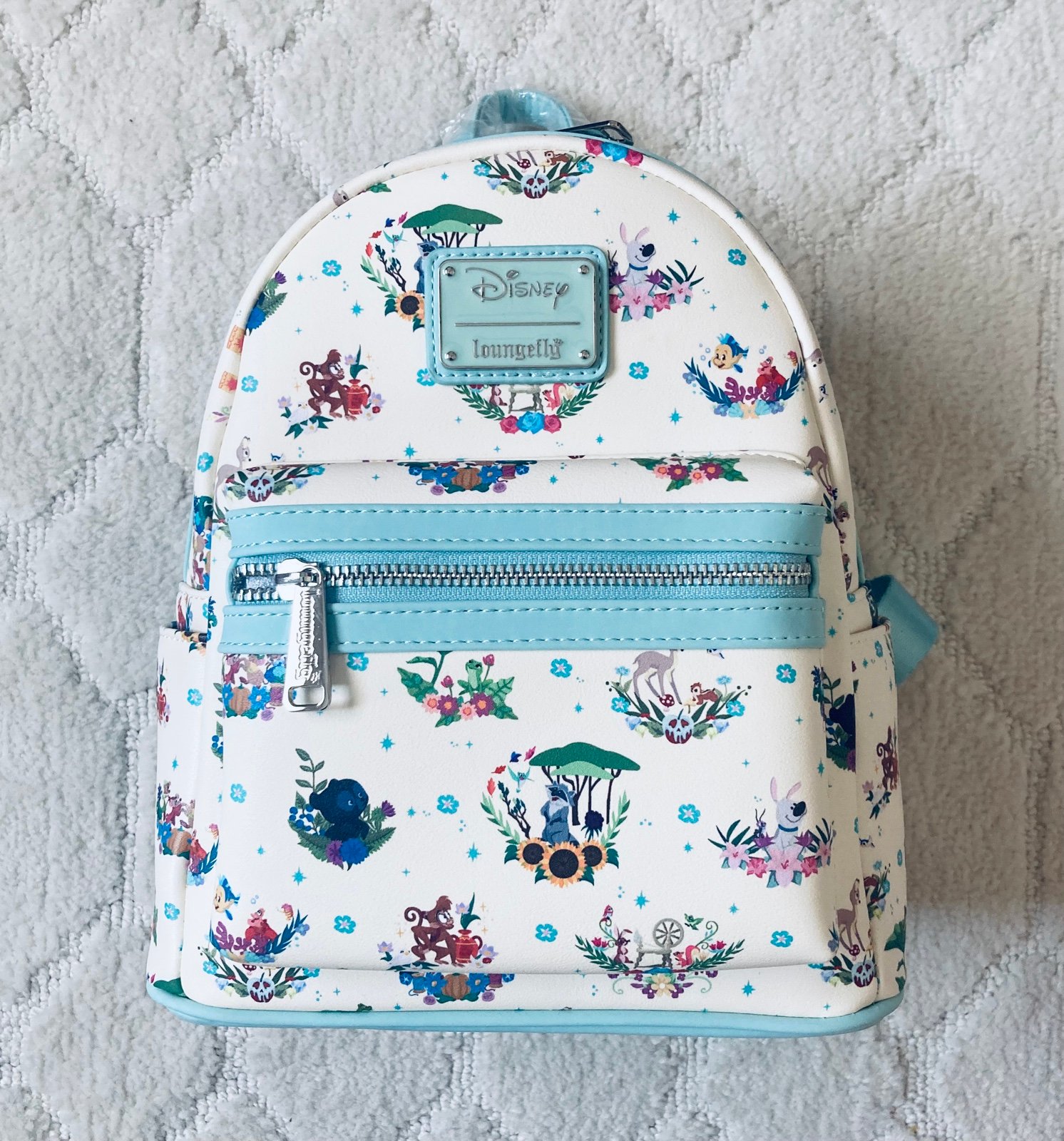 Loungefly Disney Princess companions floral mini backack blue white