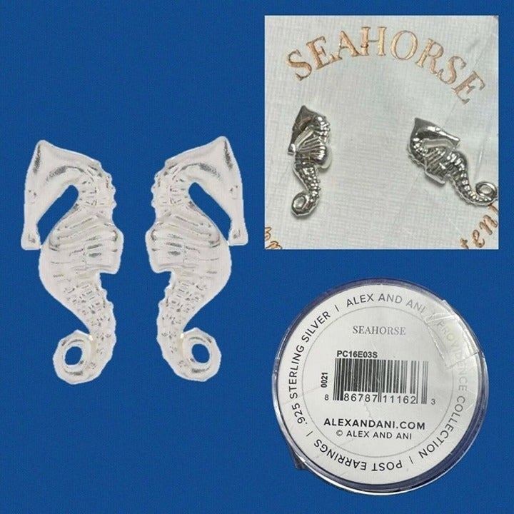 Alex and Ani Dainty .0925 Sterling Silver Seahorse Shaped Stud Earrings