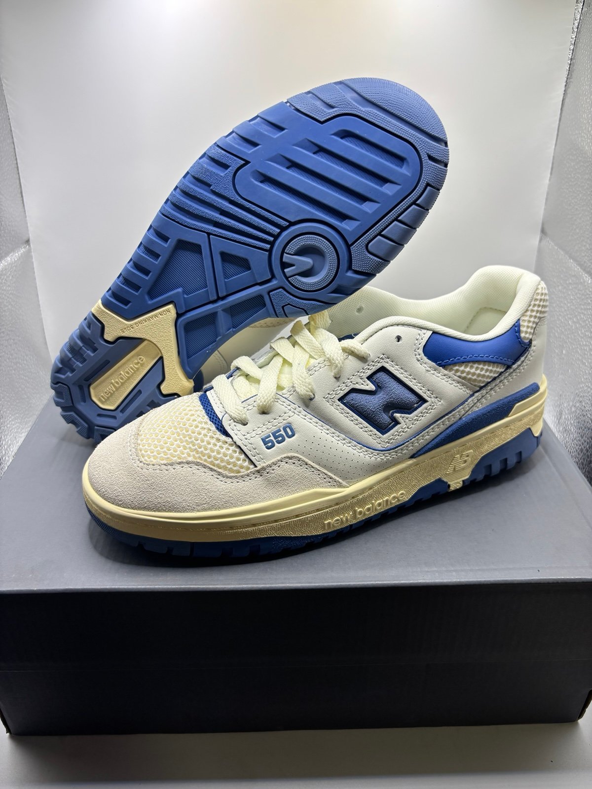 New Balance 550 - Boys' Grade School (White/Blue/Tan)