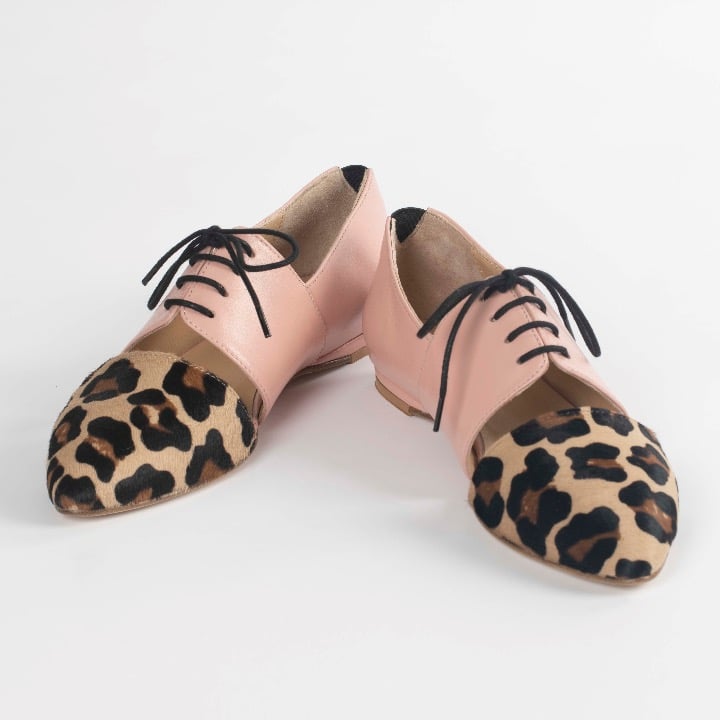 Leopard Calf Hair Leather Animal Print Oxford Flat Shoes by Lordess, NATIVE 9