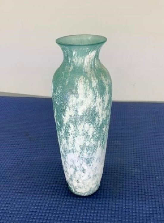 Toyo Scavo v Corroso Vase in Green with a Rough Texture Finish 7 inches Tall