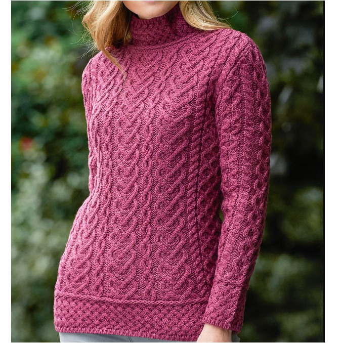 ARAN Sweater Market Fisherman 100% Merino Wool Mock Neck Sweater - Small
