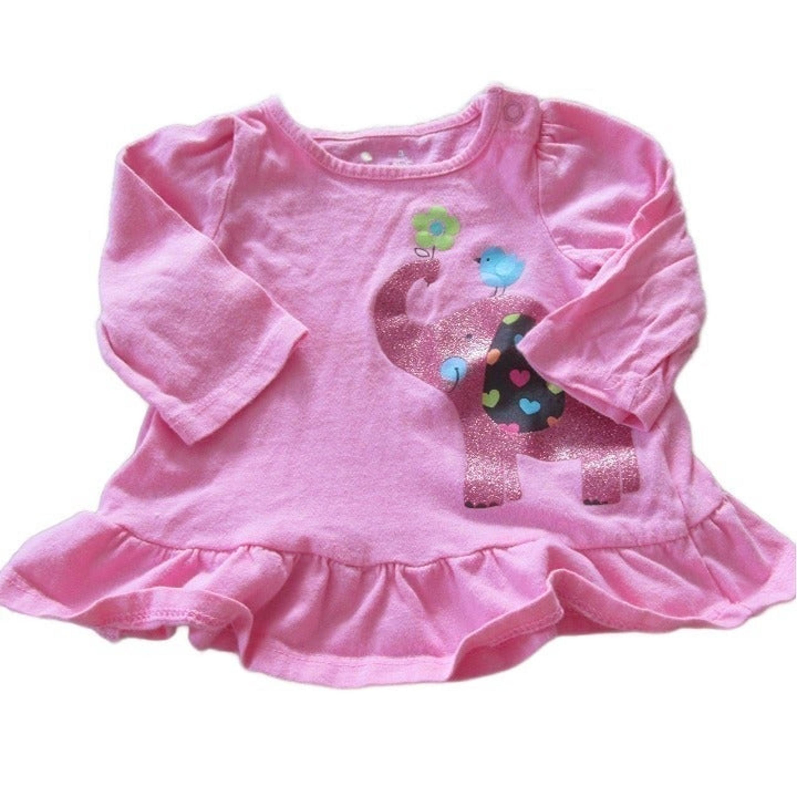 Jumping Beans Ruffle T Shirt Girls Size 3M Pink Long Sleeve Elephant Pullover