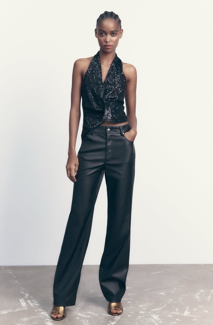 Zara ZW Faux Leather 90s Wide Legs Pants