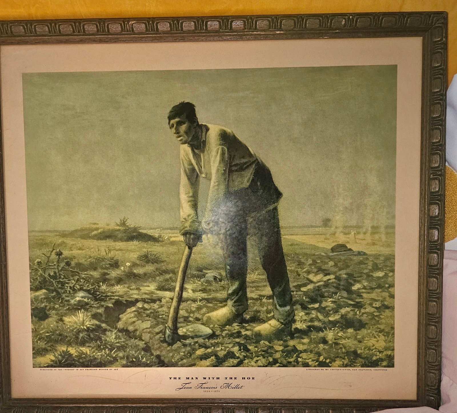 Vintage Wood Framed Print of Man with a Hoe