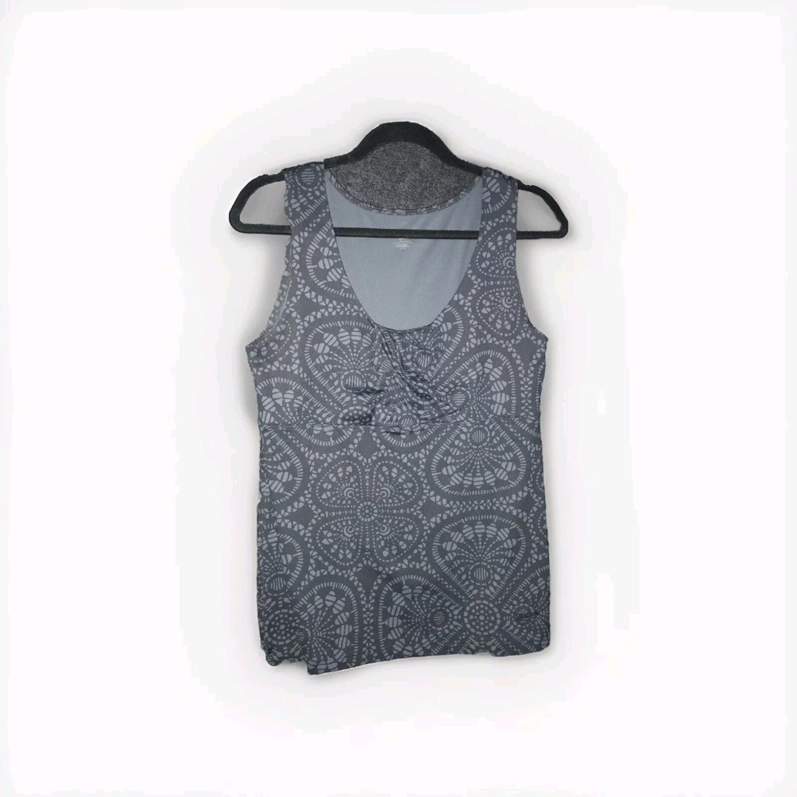 PATAGONIA Tank Top Women's Large Grey Abstract Floral All Over Print ROUND NECK