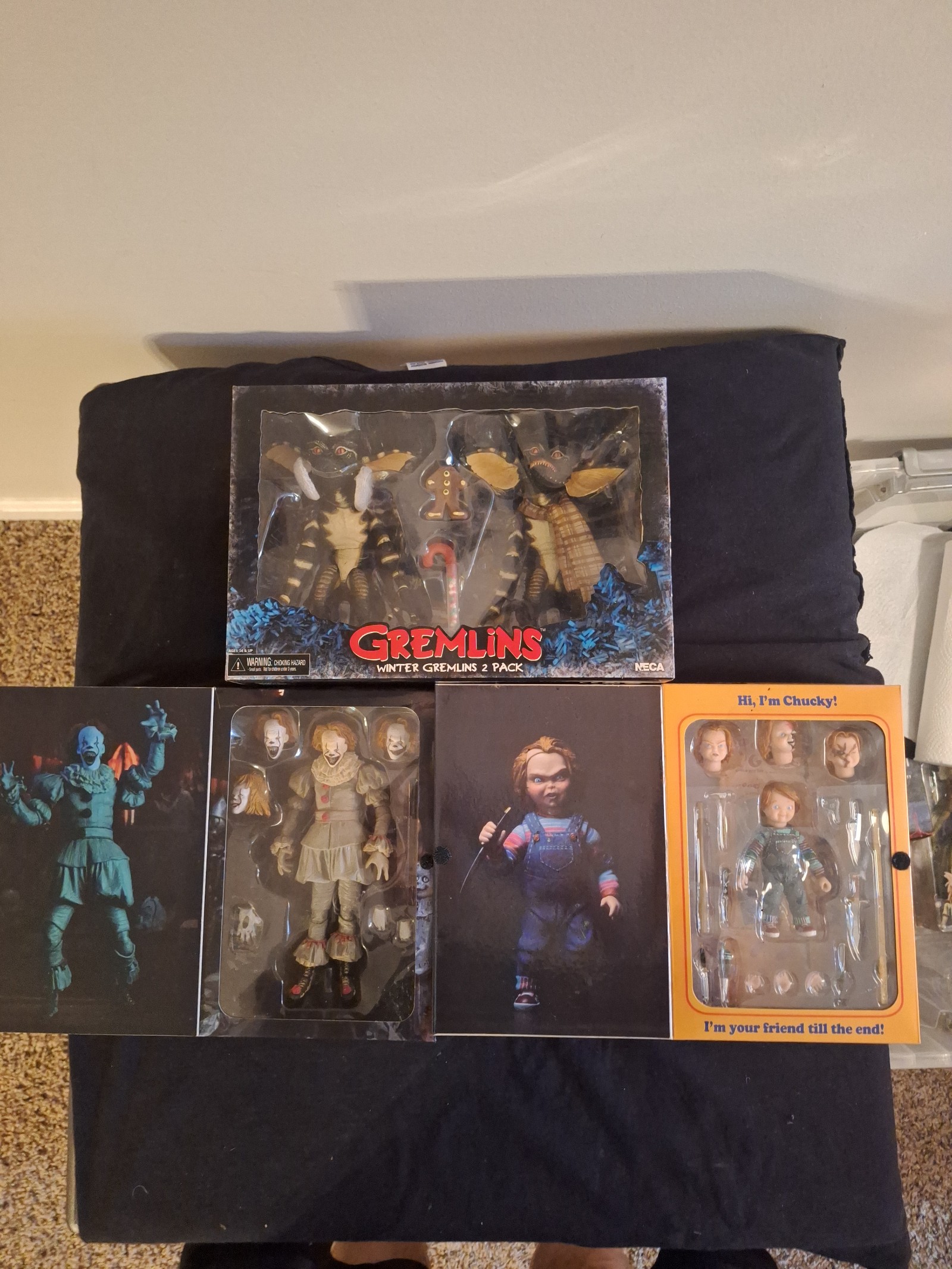 Neca figures lot of 3. It / Chucky/ Gremlins winter 2 pack. Great condition.