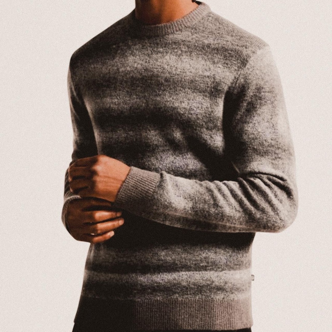 Ted Baker “Abulti” Gray Striped Wool-Blend Crewneck Sweater Modern Minimalist L