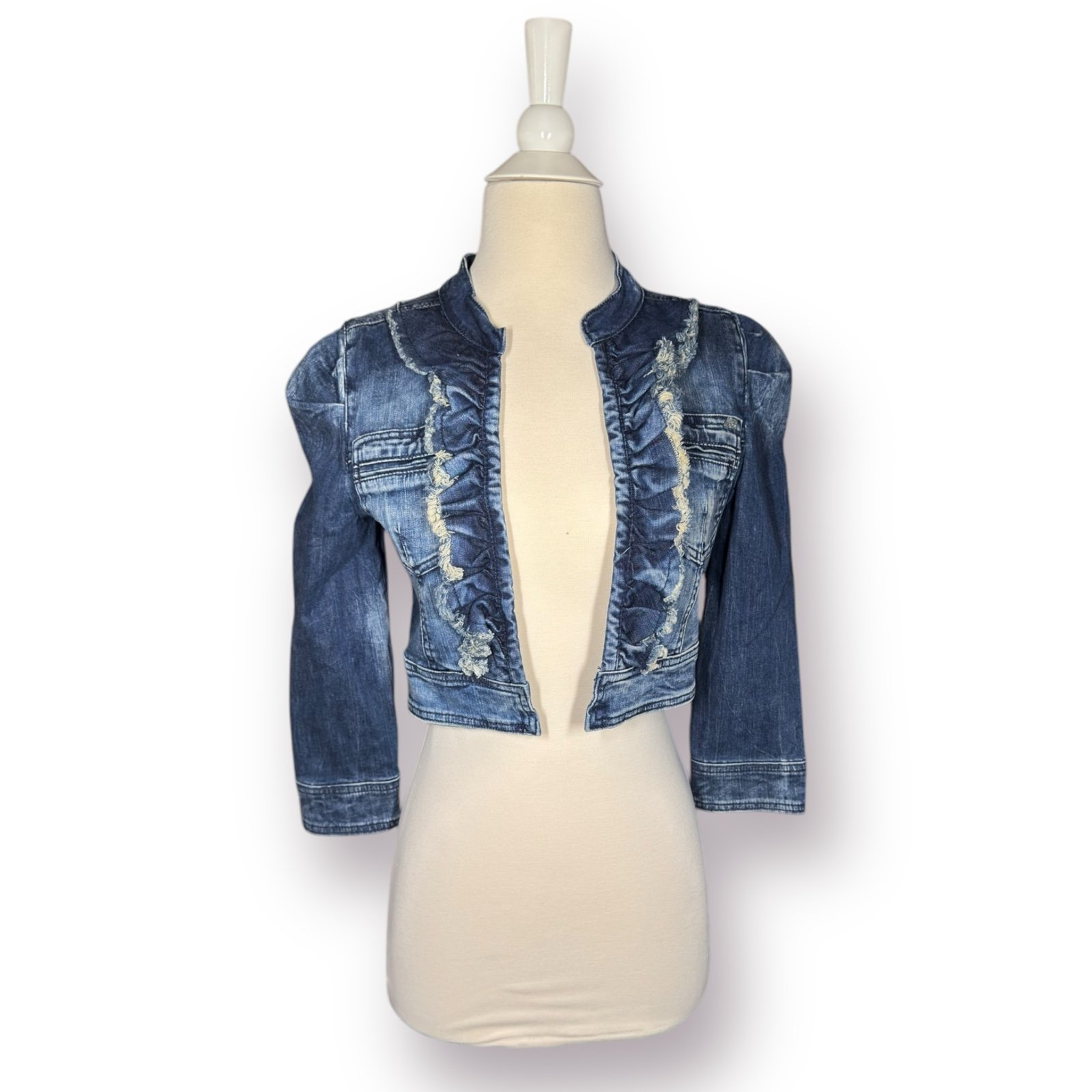 Miss Sixty Denim Blue Jacket Ruffle Vintage Size Small Retro 90’s