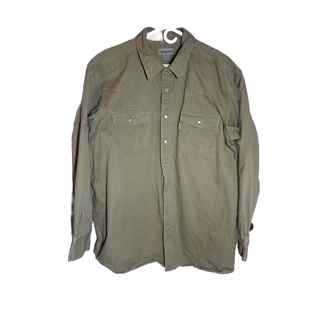 Carhartt S209 Pearl Snap Khaki Ironwood Twill Work Shirt - Men's Big/Tall 3XLT