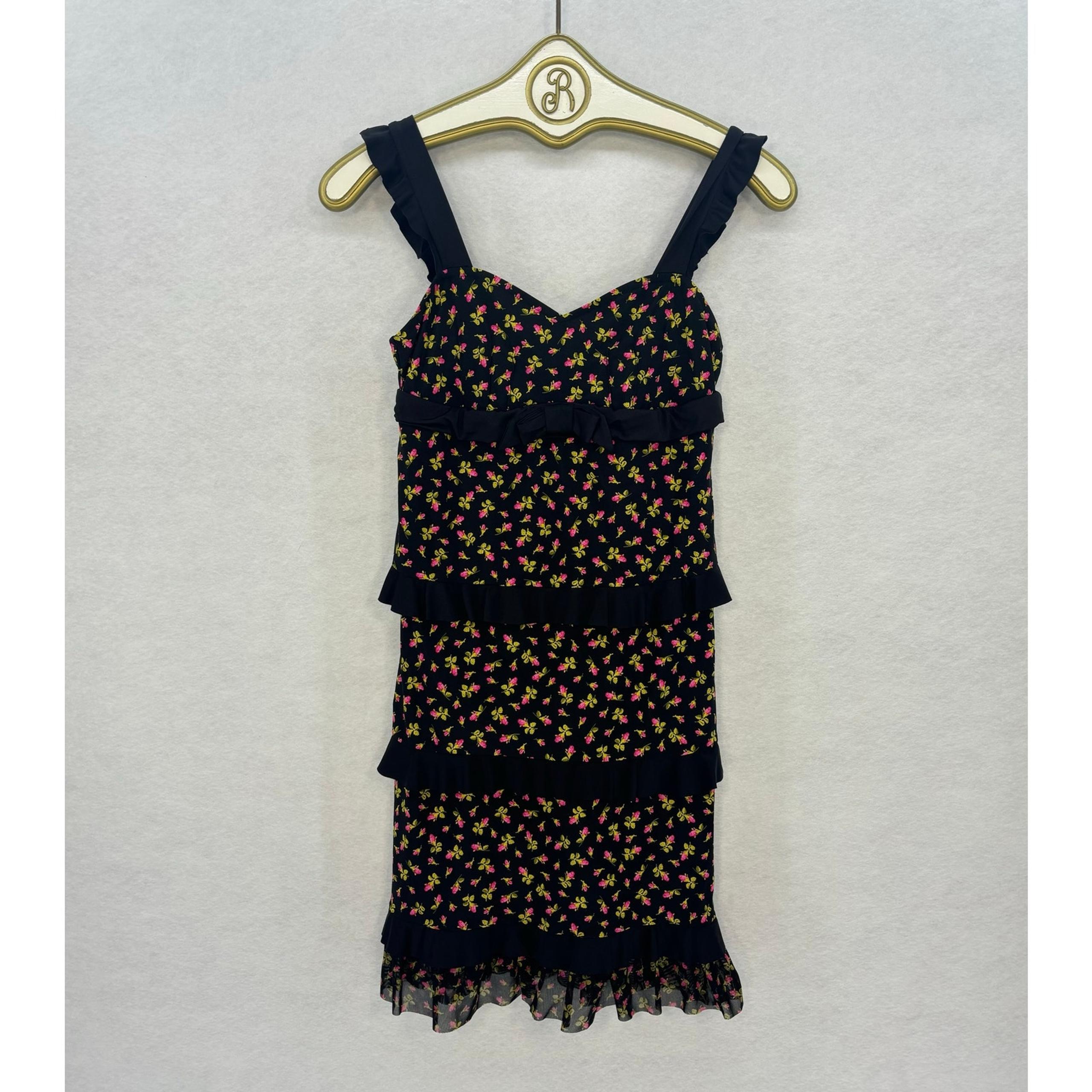 Betsey Johnson Swim Dress Women XS / S Black Floral Vintage Ruffle Mini Summer
