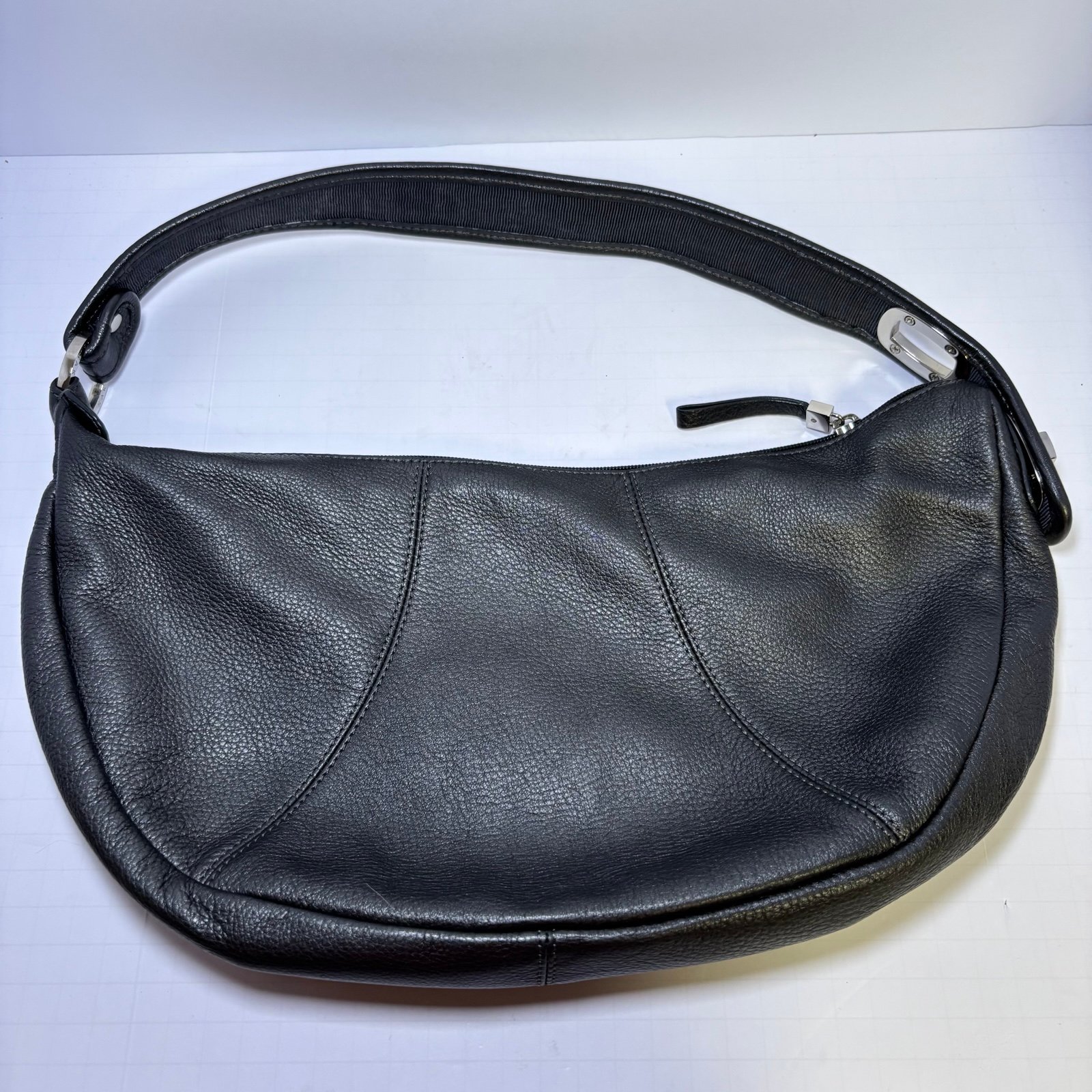 The Sak Black Gray Leather Shoulder Strap Purse Pink Label Silver Hardware