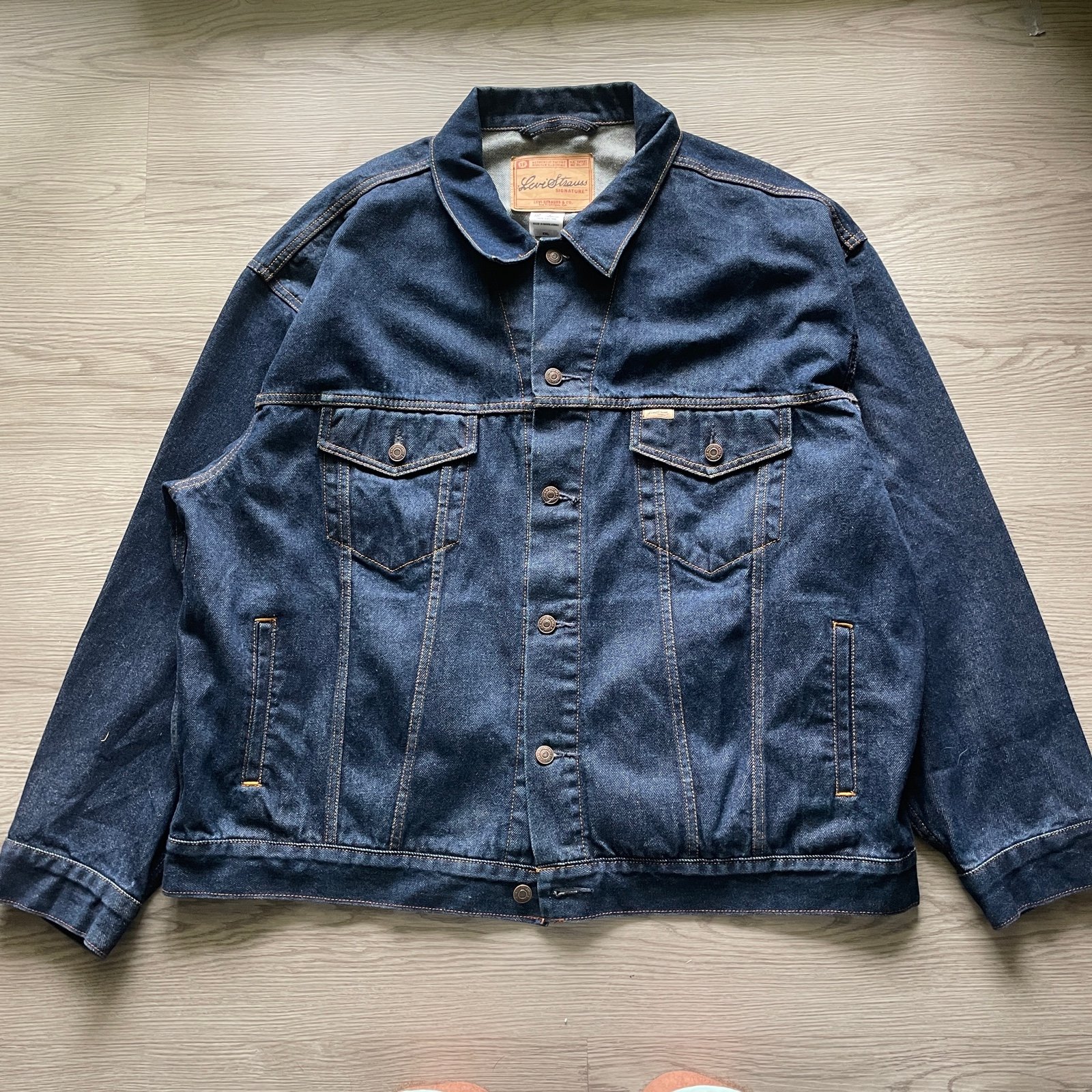 Men's Levi's Strauss Signature Dark Blue Denim Trucker Jean Jacket Sz 2XL XXL